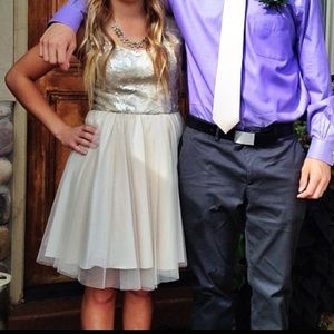 Beige sequin and tool party dress